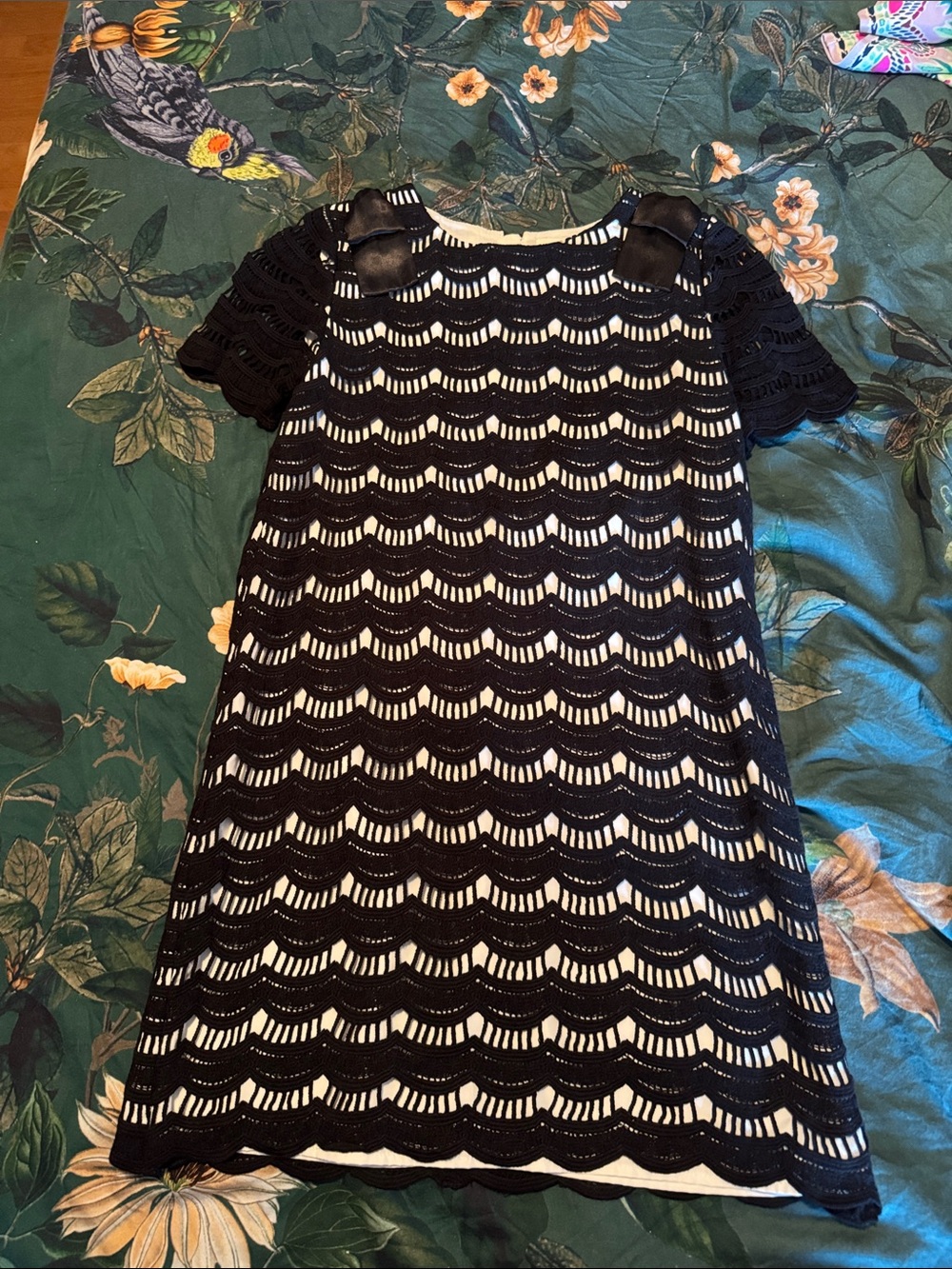 Kate spade shanghai Black Lace Overlay Kids Dress with Ivory Slip